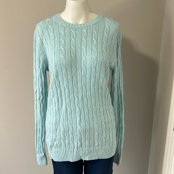 VINEYARD VINES Cable Knit Shine Crewneck Sweater Mist Green Ribbed Sz L - Picture 1 of 8